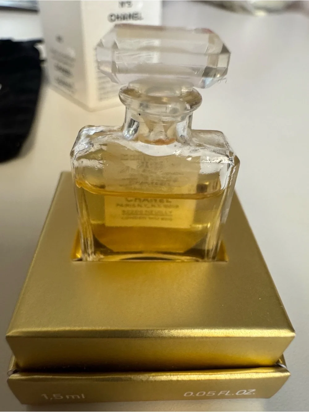 CHANEL Charm Set with Black Velvet Pouch and Chanel Number 5 1.5 ml.